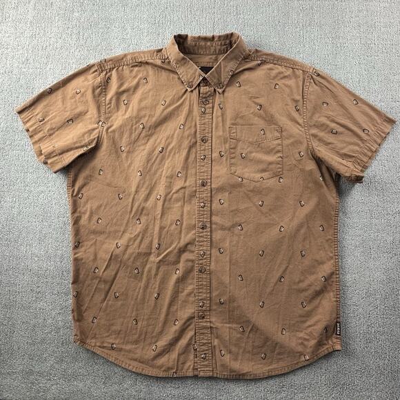 PrAna Shirt Adult Extra Large Brown Button Up Short Sleeve Outdoor Casual Men's - Picture 1 of 14